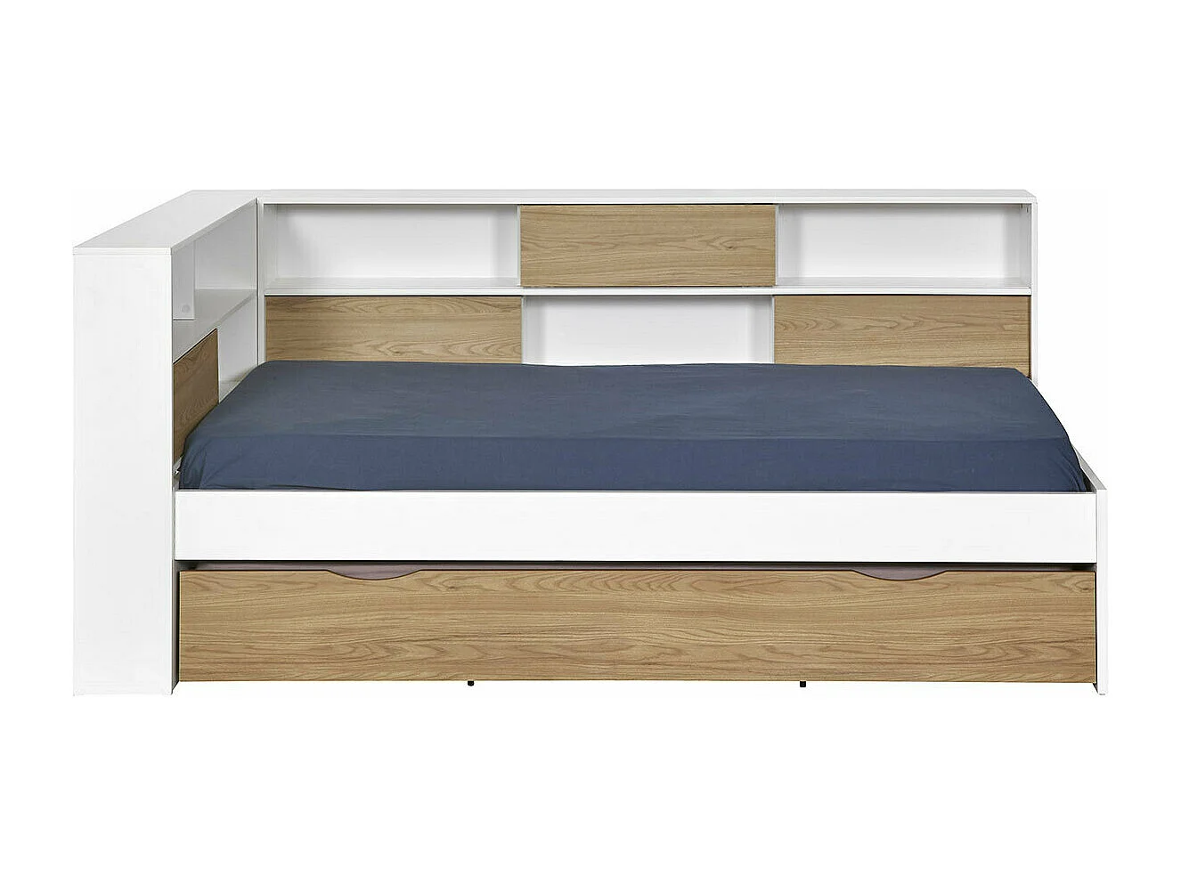 Lit 90x190 cm panneaux de fibres blanc et bois PLAY