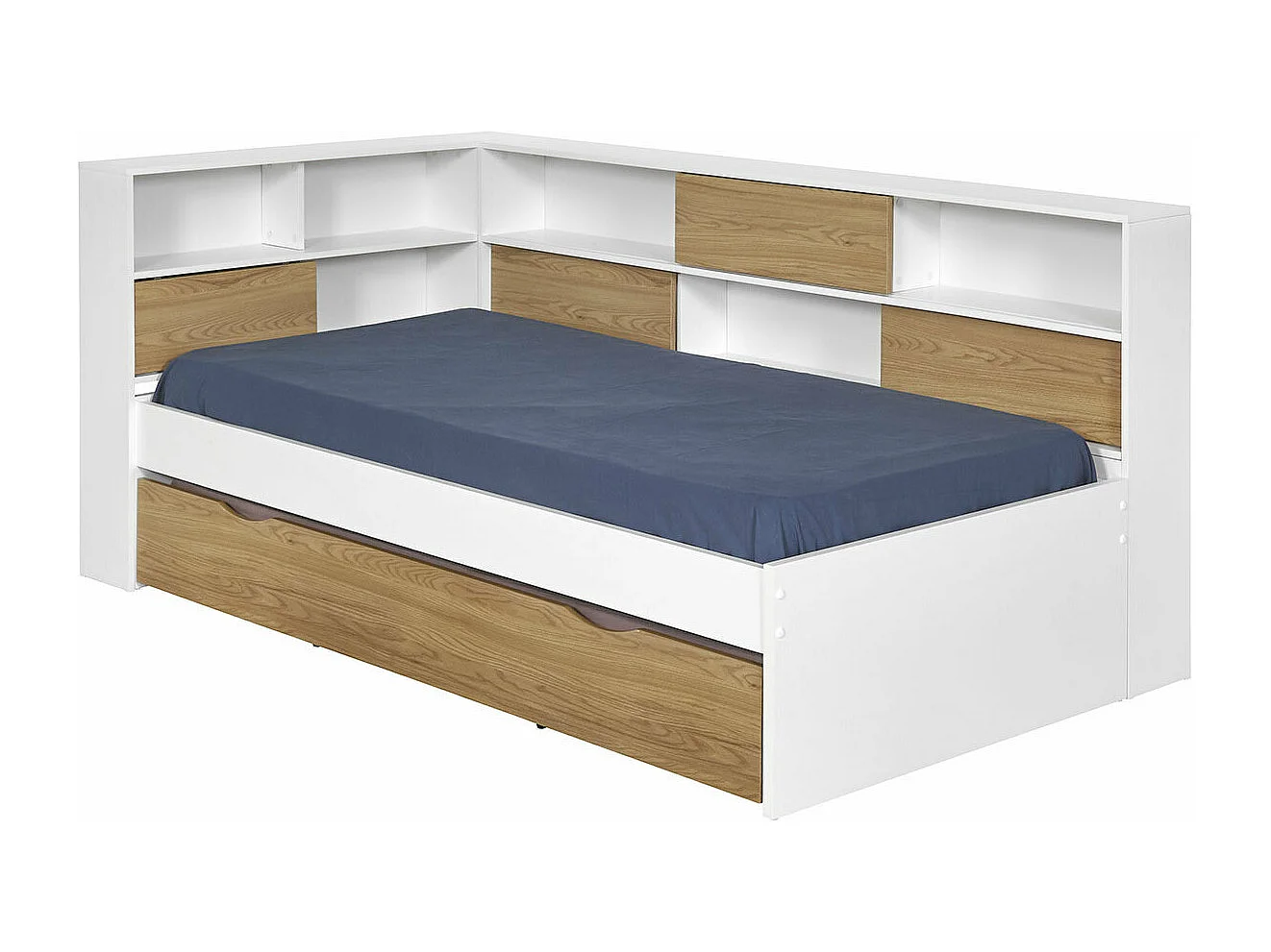 Lit 90x190 cm panneaux de fibres blanc et bois PLAY
