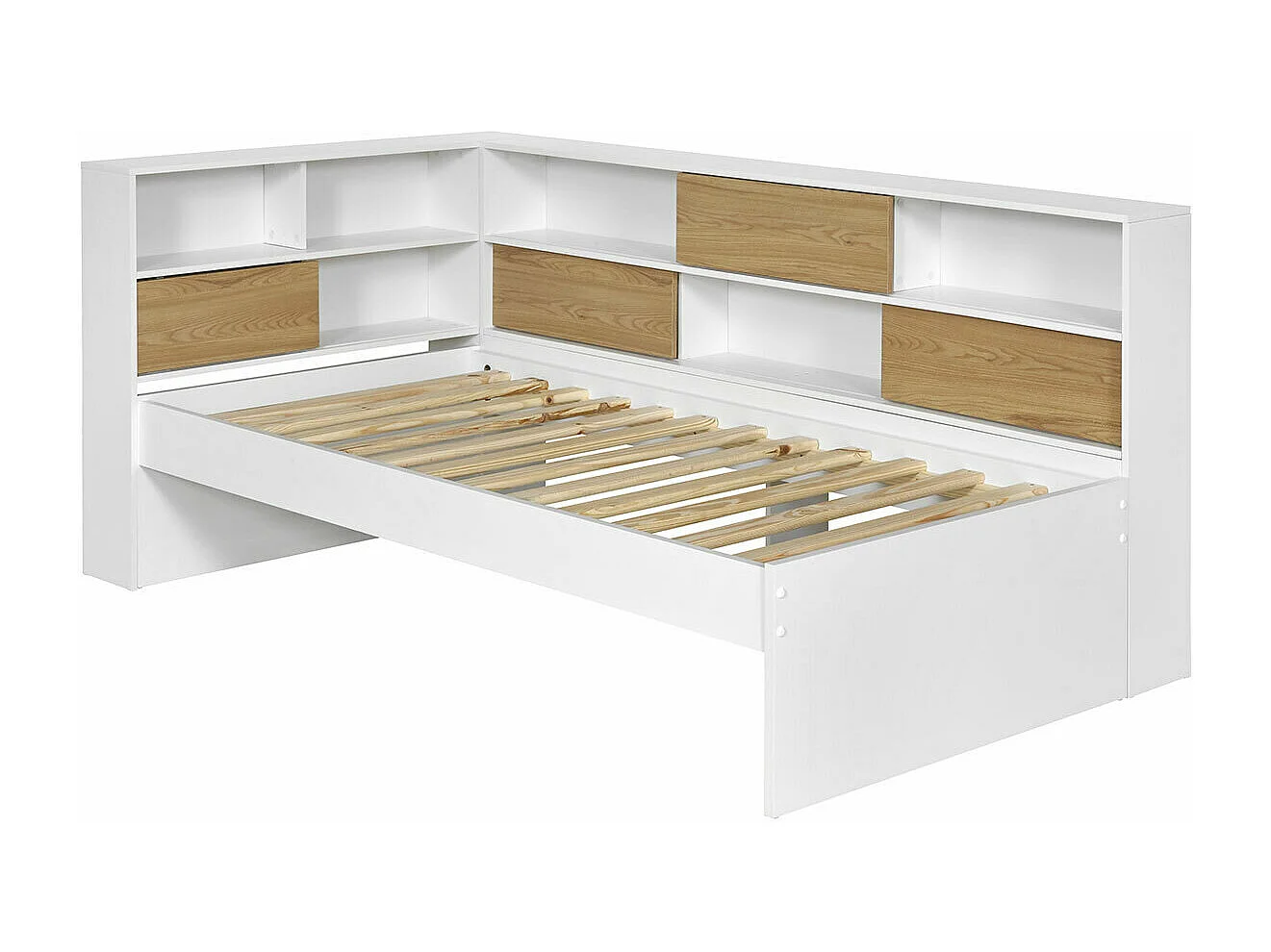 Lit 90x190 cm panneaux de fibres blanc et bois PLAY