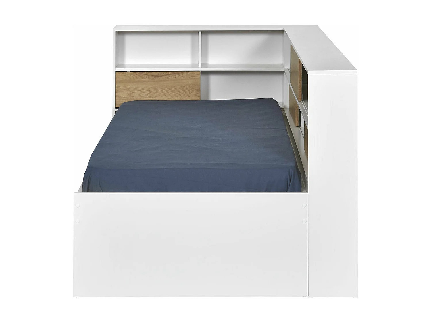 Lit 90x190 cm panneaux de fibres blanc et bois PLAY