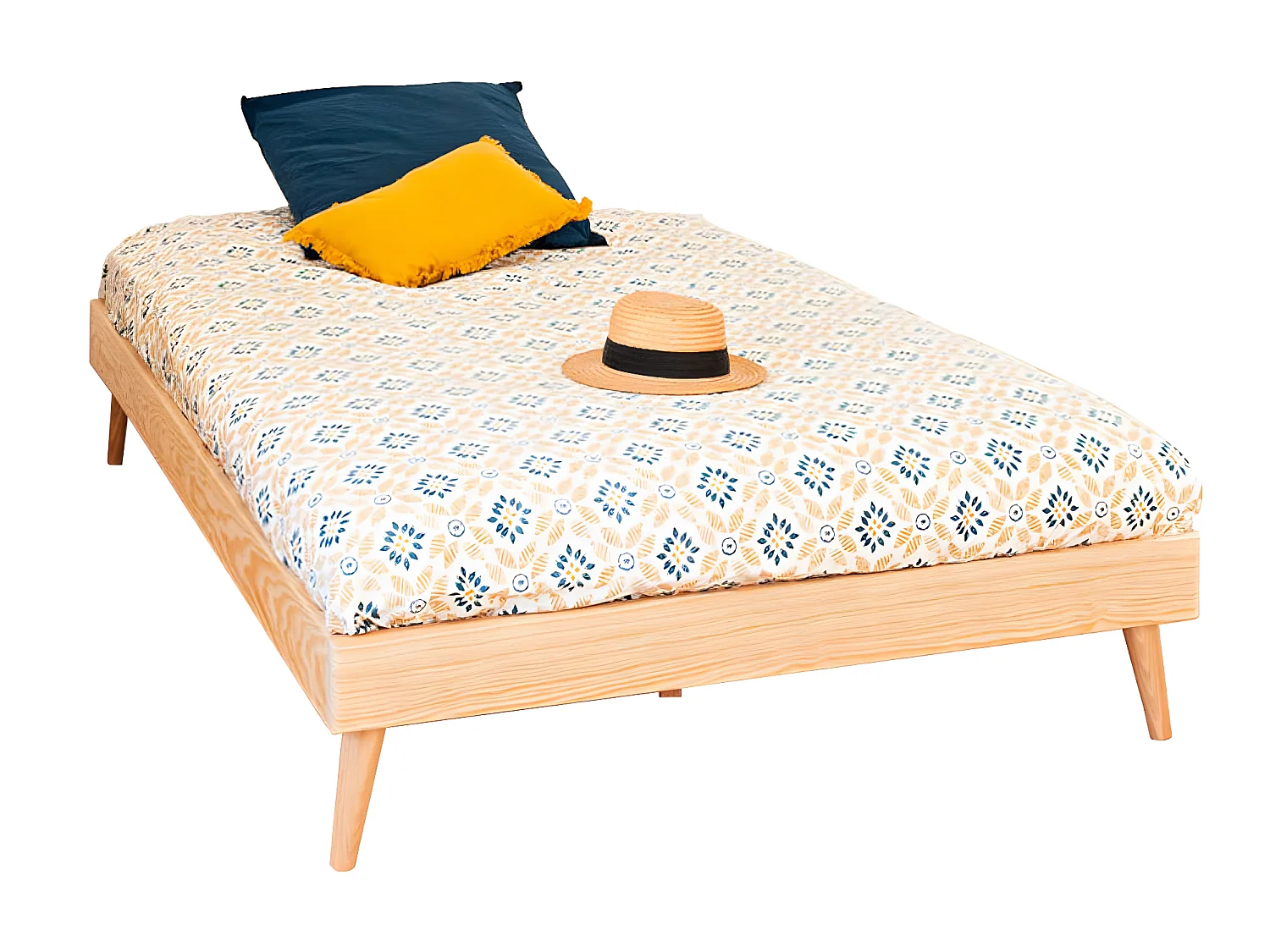 Pack lit avec pieds et matelas 120x190 cm bois massif bois naturel DORIS