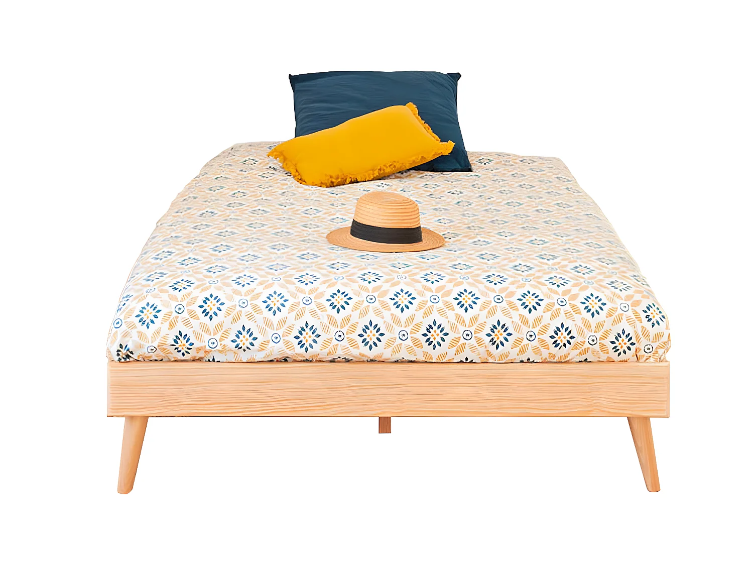 Pack lit avec pieds et matelas 120x190 cm bois massif bois naturel DORIS