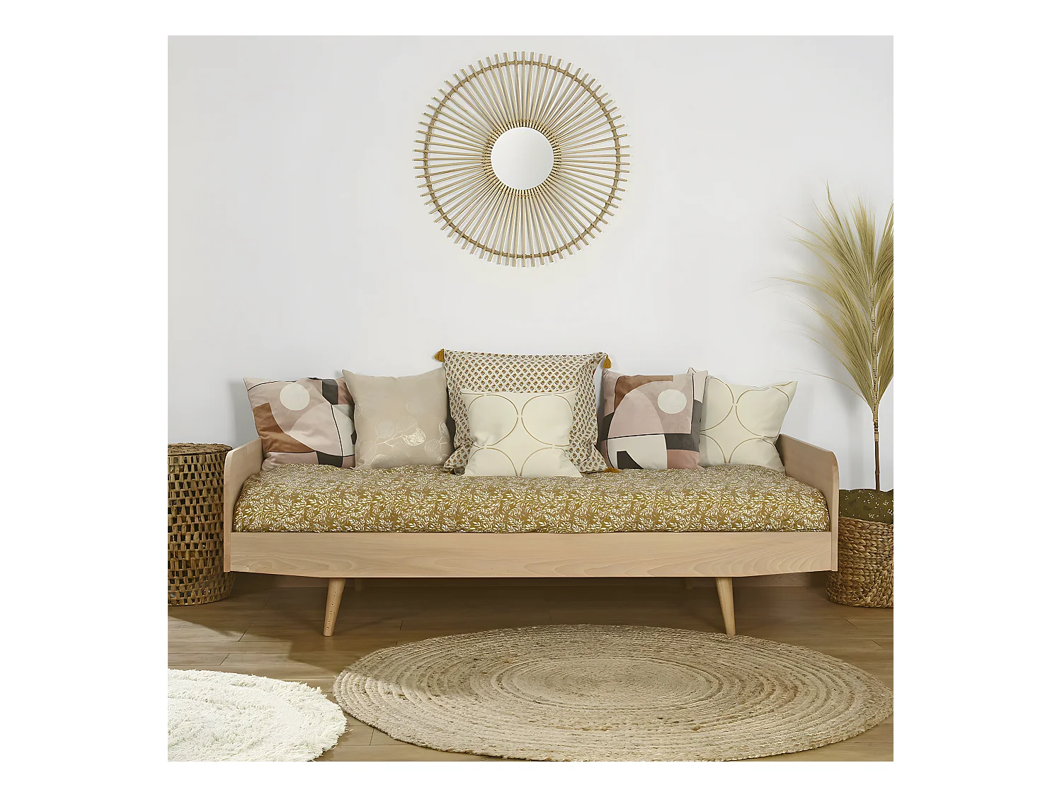 Pack lit avec matelas 90x190 cm bois massif bois naturel BIZO