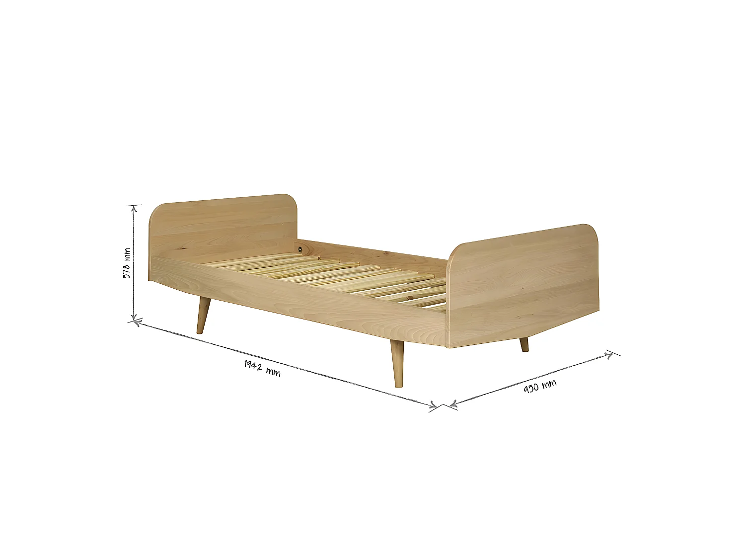 Pack lit avec matelas 90x190 cm bois massif bois naturel BIZO