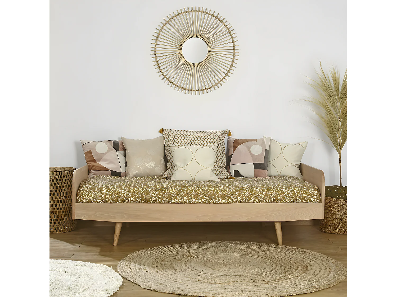 Pack lit avec matelas 90x190 cm bois massif bois naturel BIZO