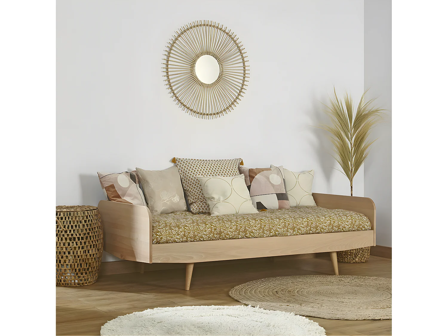 Pack lit avec matelas 90x190 cm bois massif bois naturel BIZO