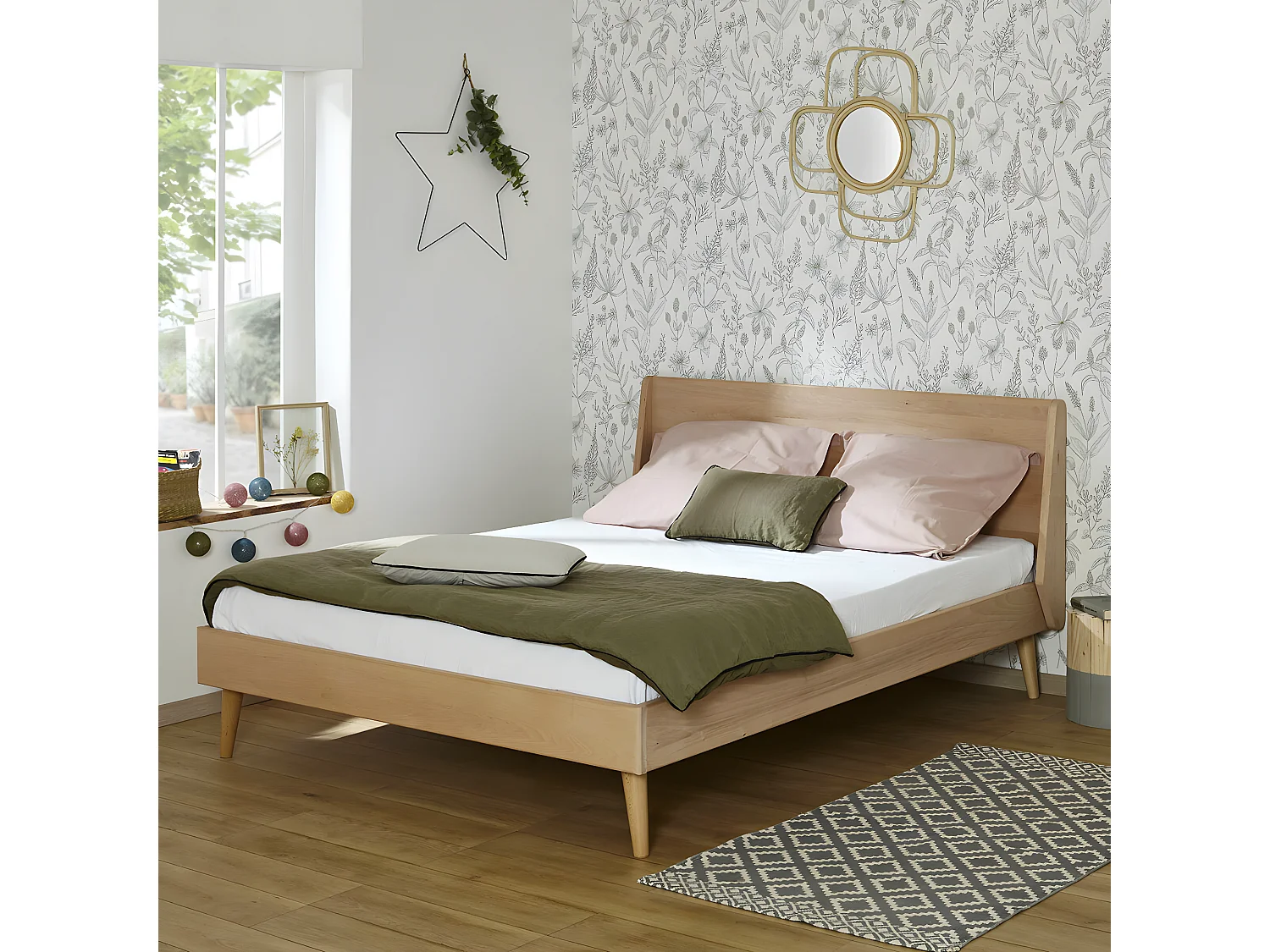 Pack lit avec matelas 120x190 cm bois massif bois naturel MELBA