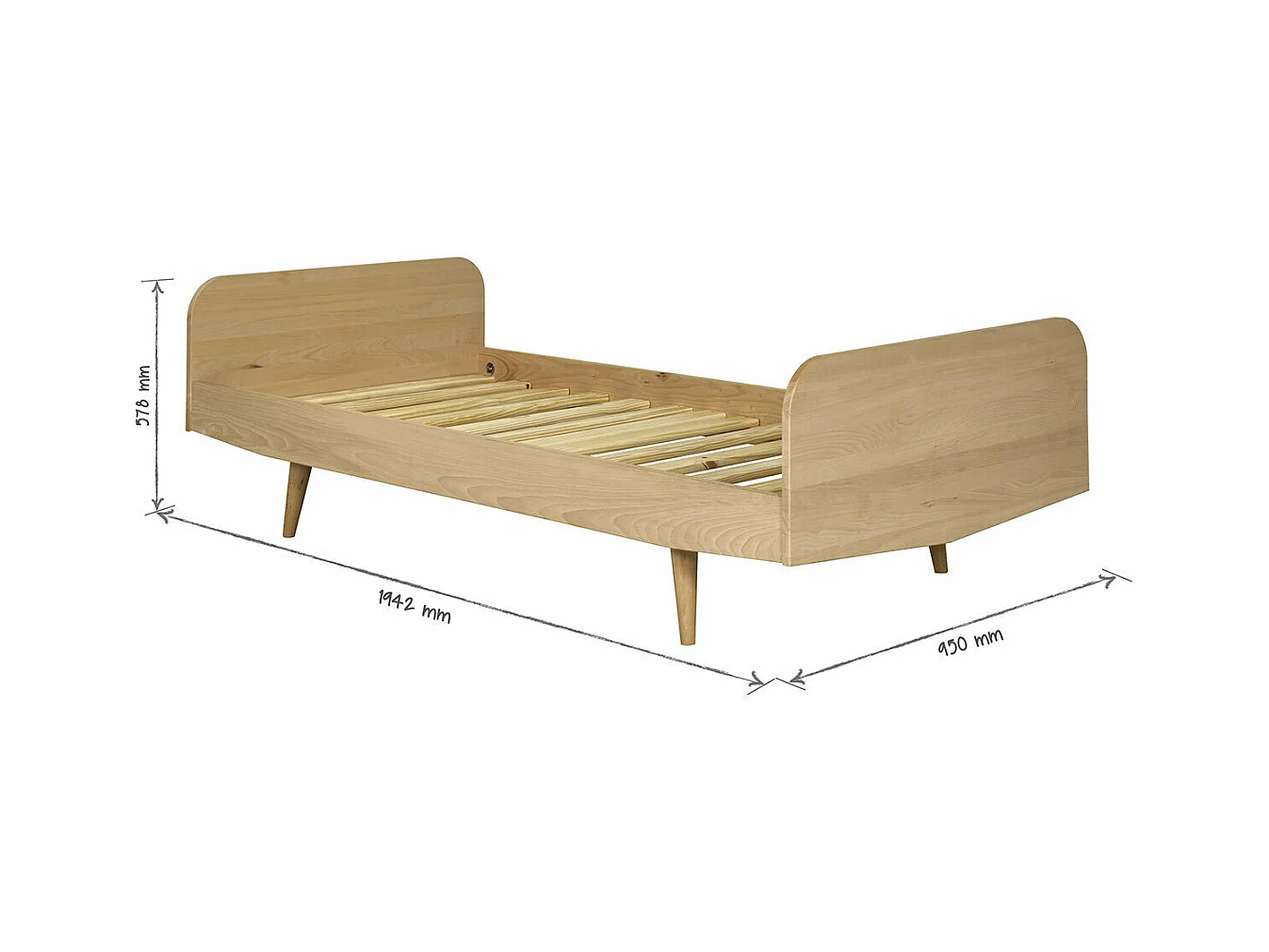 Lit 90x190 cm bois massif bois naturel BIZO