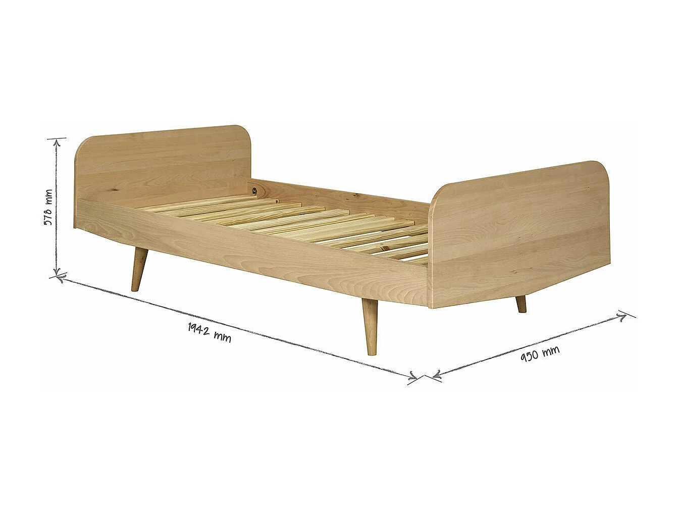 Lit 90x190 cm bois massif bois naturel BIZO