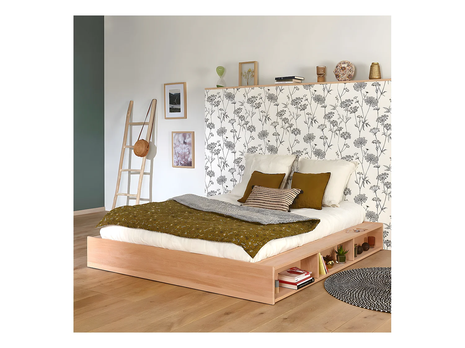 Pack lit avec matelas 140x190 cm bois massif bois naturel MALO