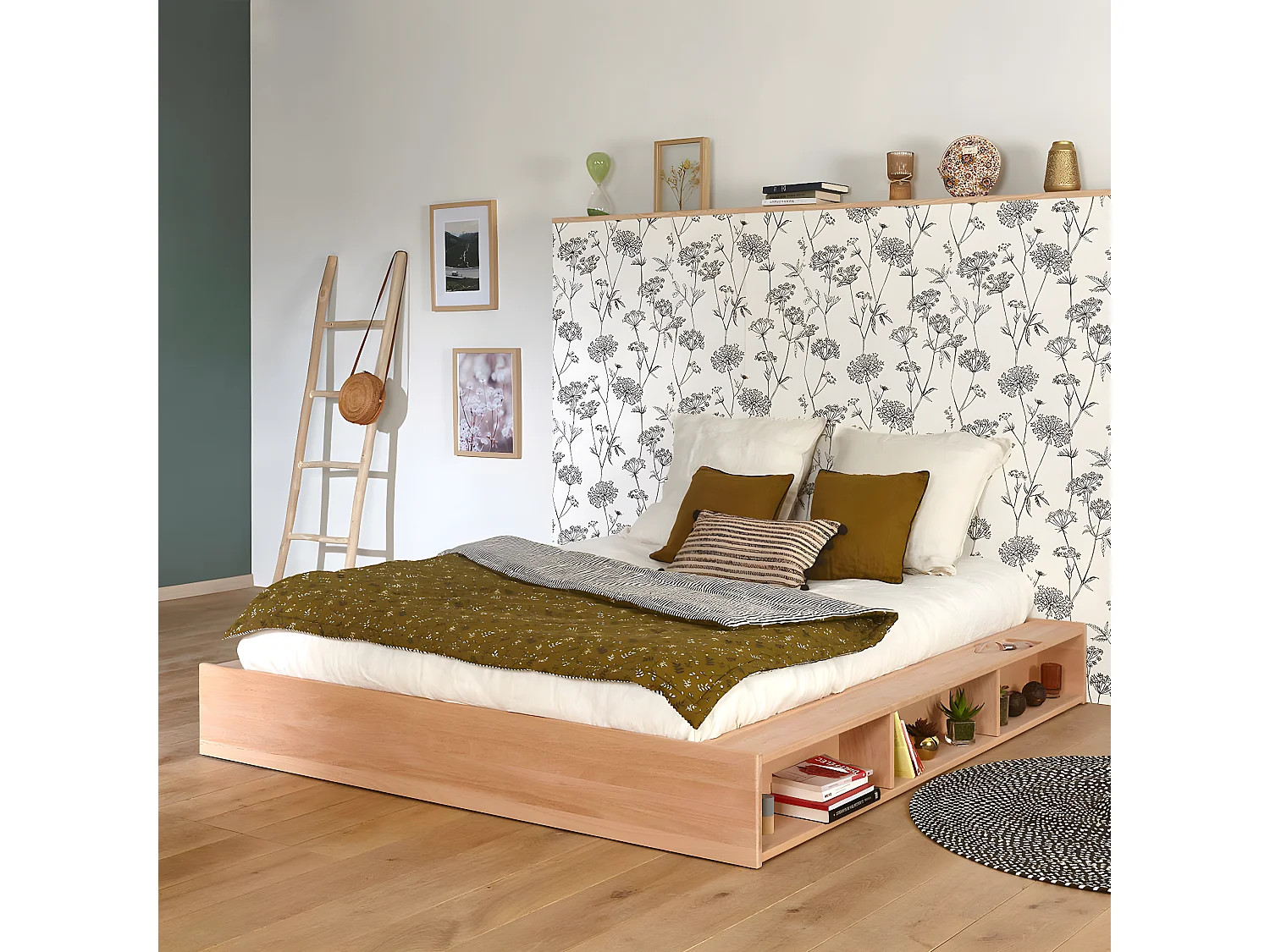 Pack lit avec matelas 140x190 cm bois massif bois naturel MALO