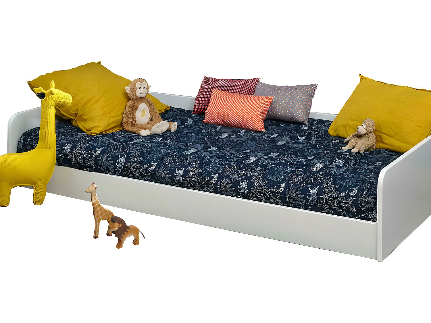 Lit Montessori avec barrière 90x190 cm bois massif blanc HARPE