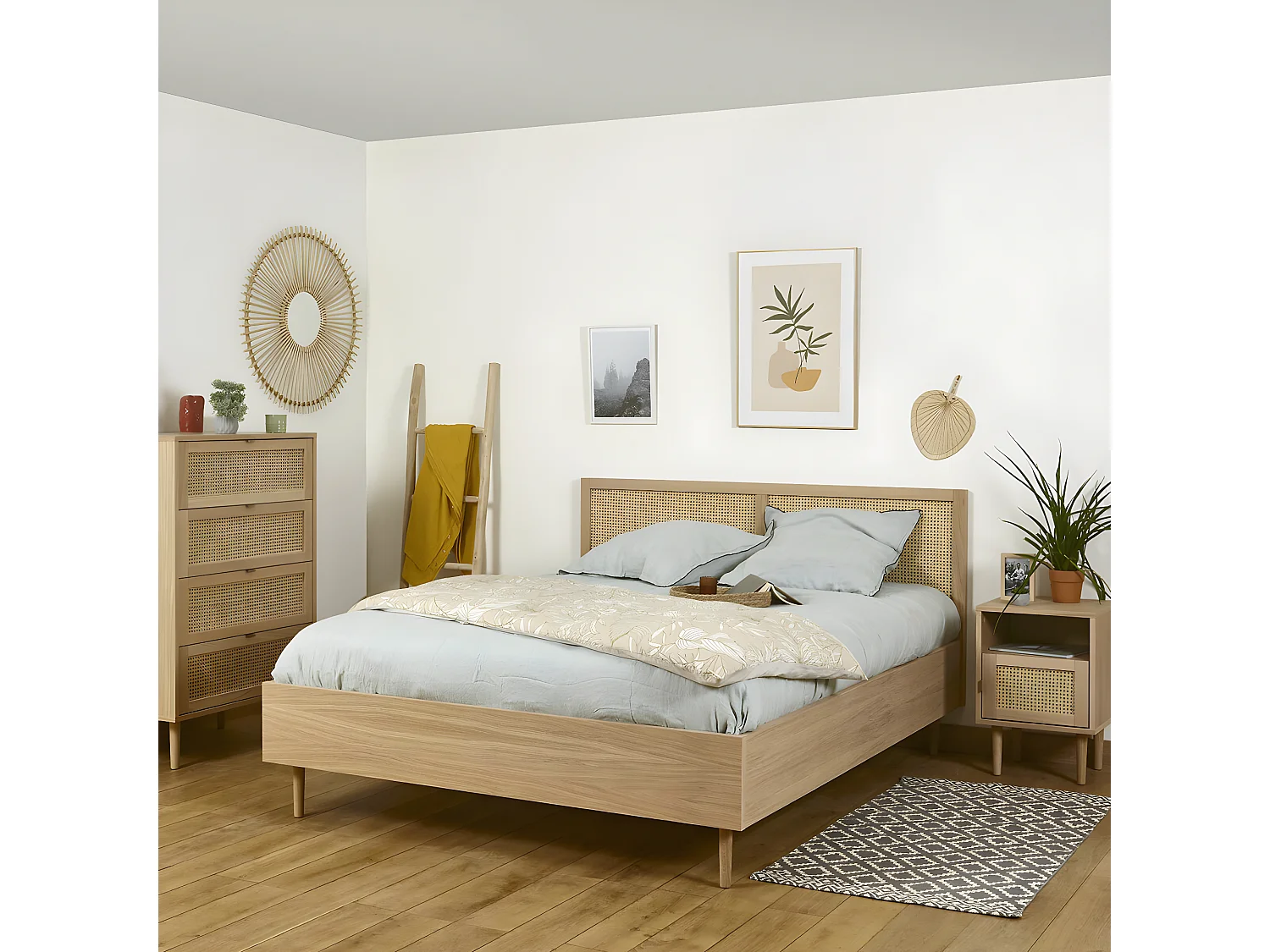 Lit en cannage Stella   Bois naturel 160x200 cm