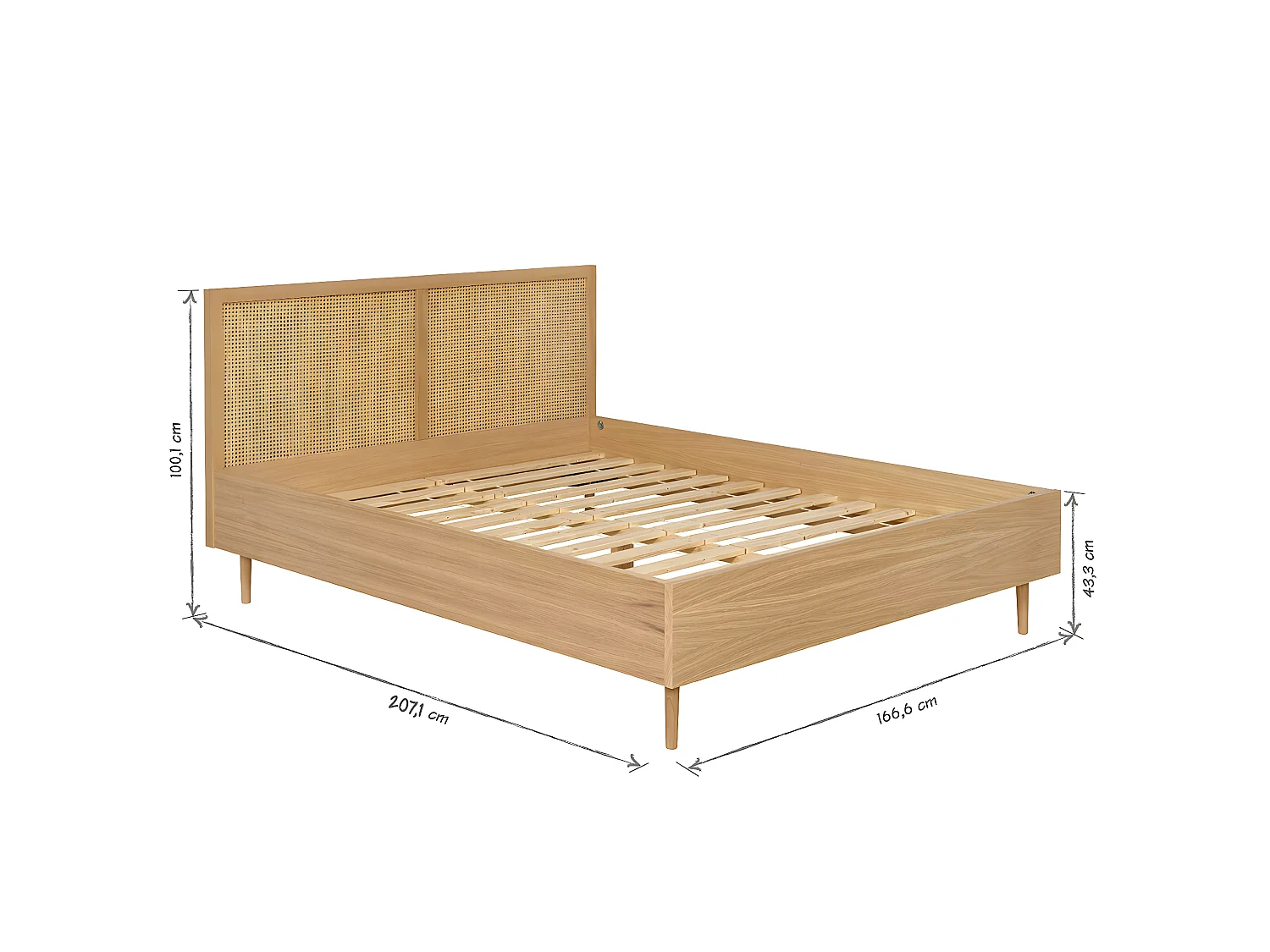 Lit en cannage Stella   Bois naturel 160x200 cm