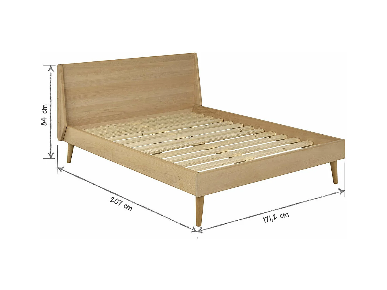 Lit 2 places 160x200 cm bois massif bois naturel MELBA