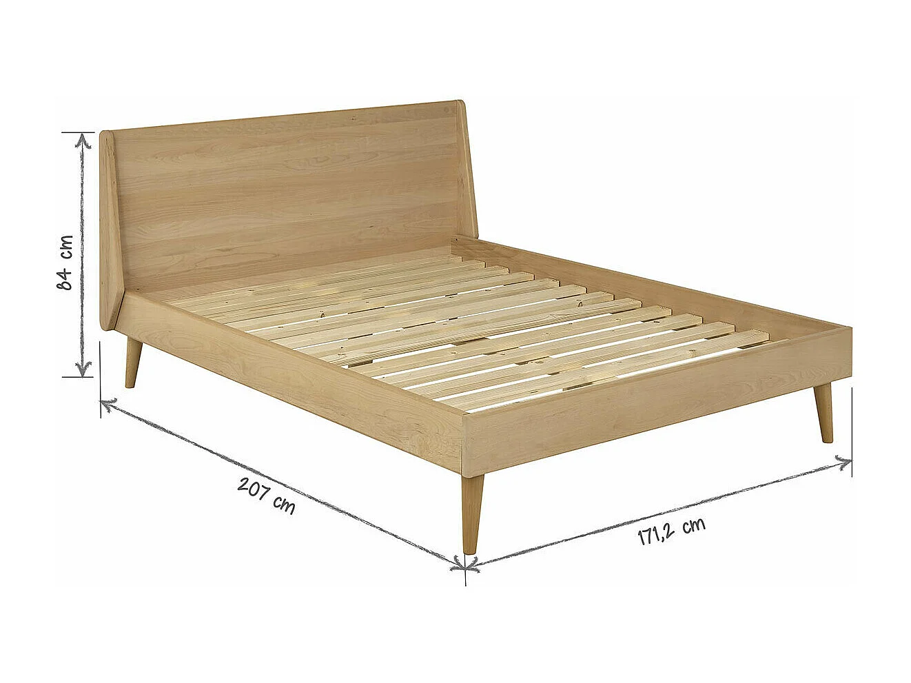Lit 2 places 160x200 cm bois massif bois naturel MELBA