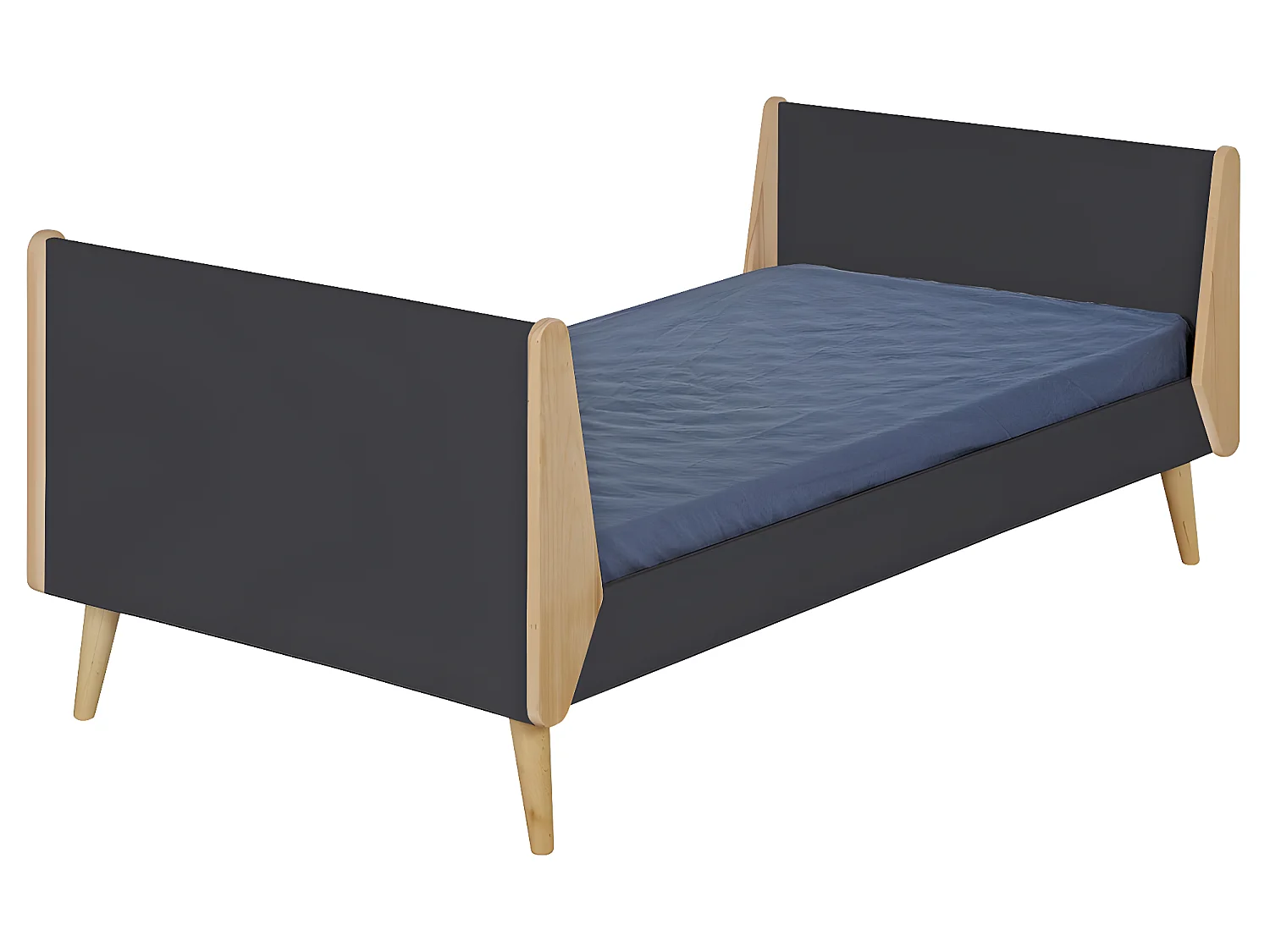 Lit avec pieds Yumi   Gris anthracite et bois 90x190 cm