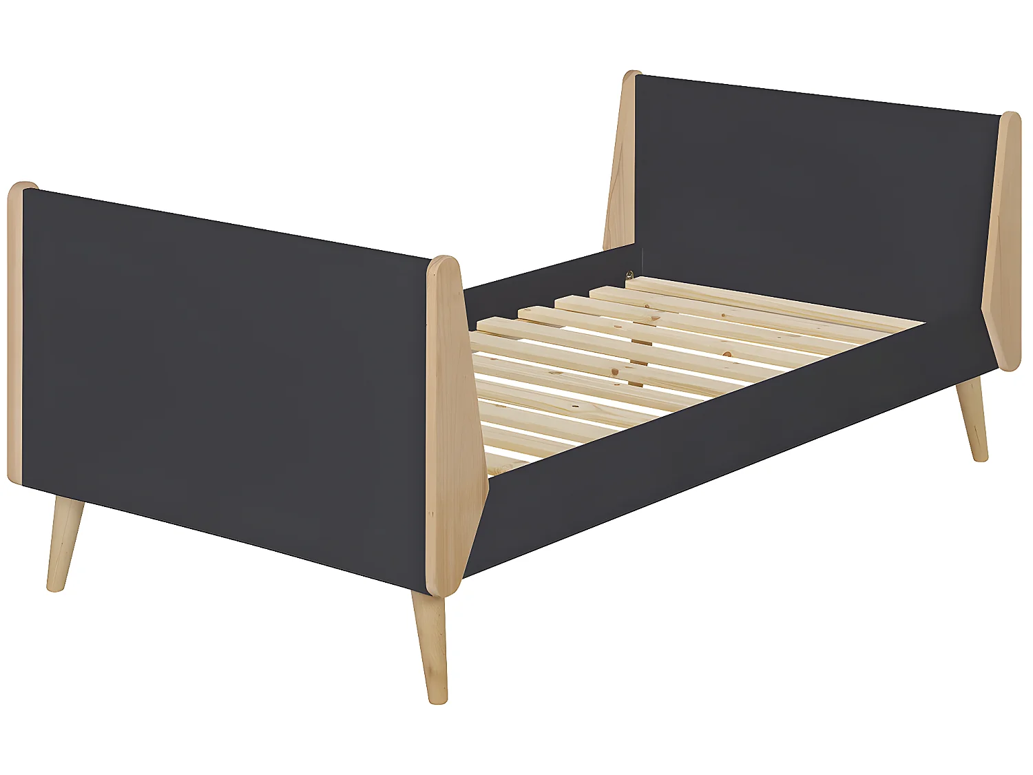 Lit avec pieds Yumi   Gris anthracite et bois 90x190 cm