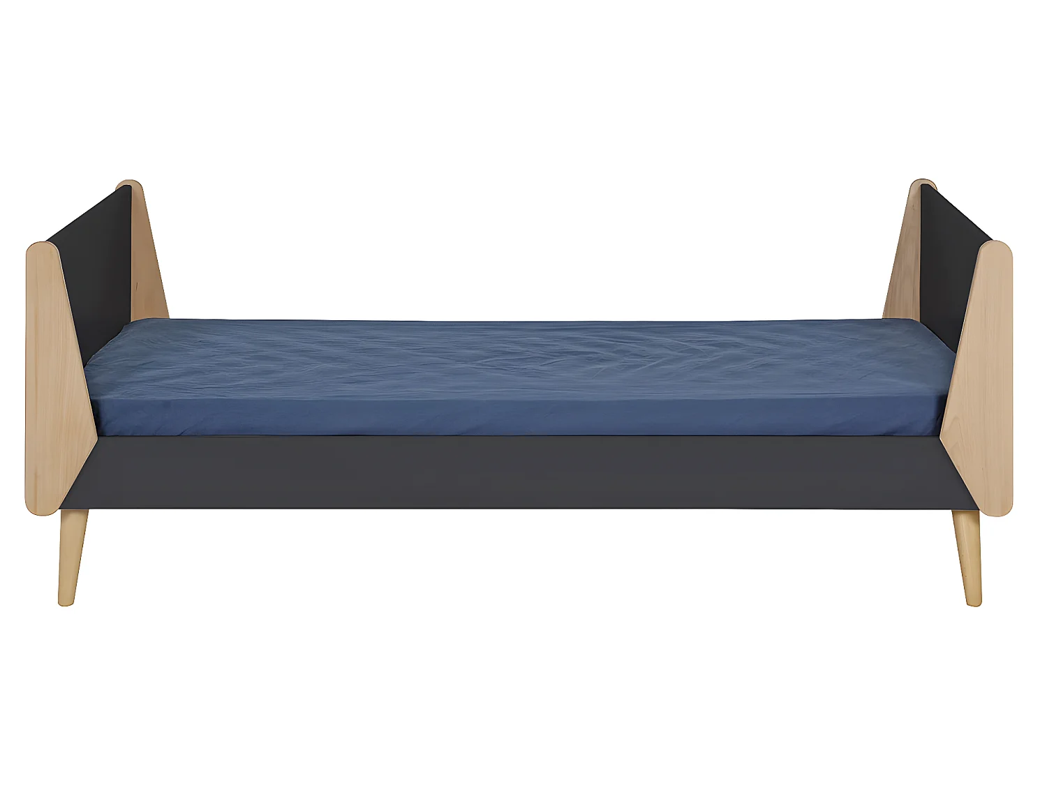 Lit avec pieds Yumi   Gris anthracite et bois 90x190 cm