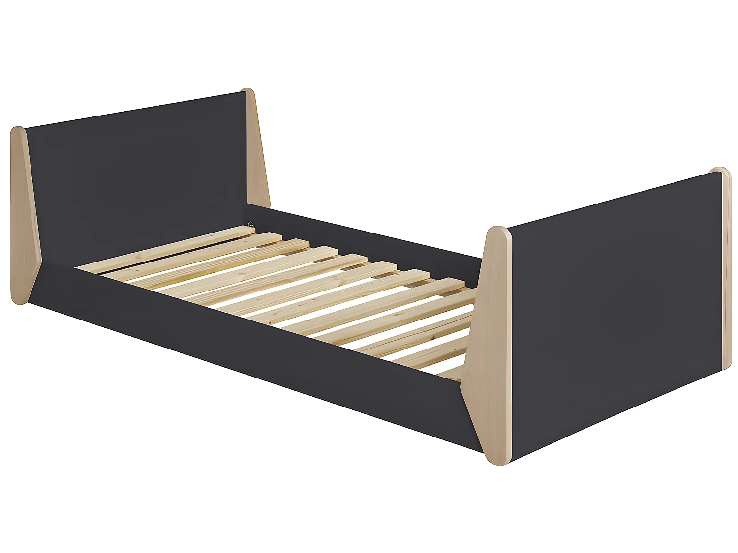 Lit avec pieds Yumi   Gris anthracite et bois 90x190 cm