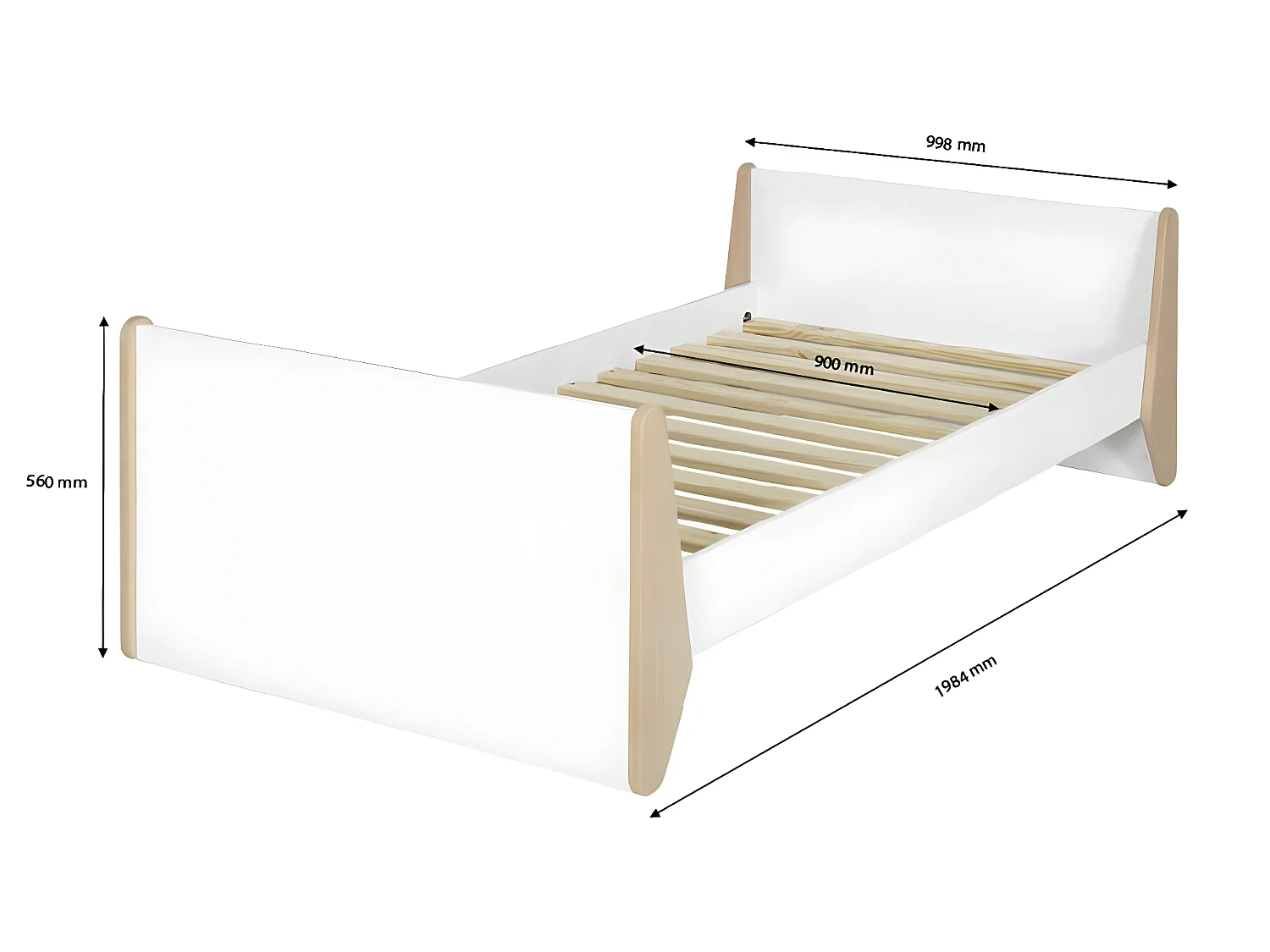 Lit avec pieds Yumi   Gris anthracite et bois 90x190 cm