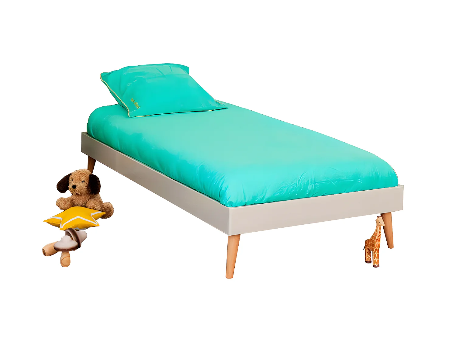 Lit avec pieds 90x190 cm bois massif gris clair DORIS