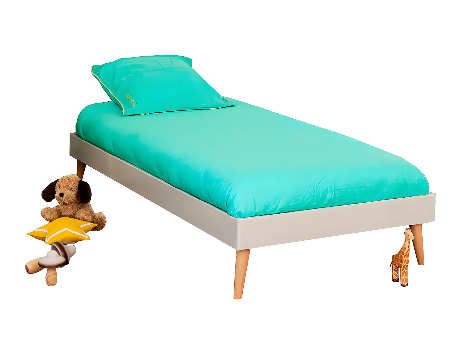 Lit avec pieds 90x190 cm bois massif gris clair DORIS