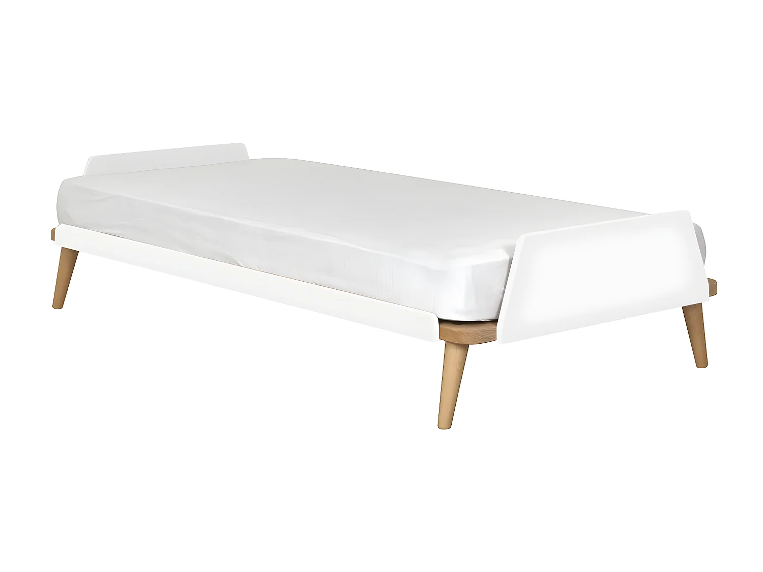 Pack lit avec matelas 90x190 cm bois massif blanc et bois KARL