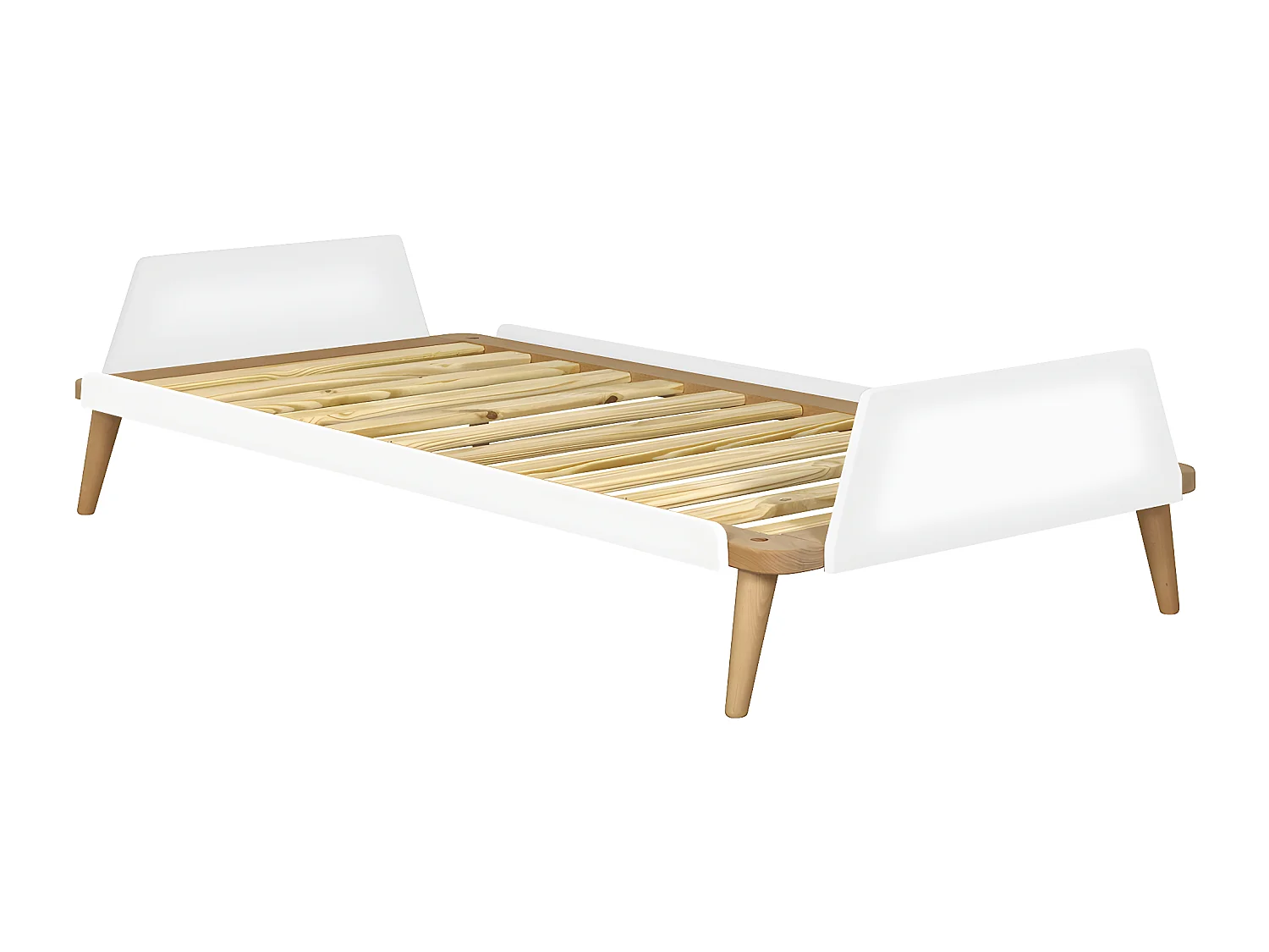 Pack lit avec matelas 90x190 cm bois massif blanc et bois KARL