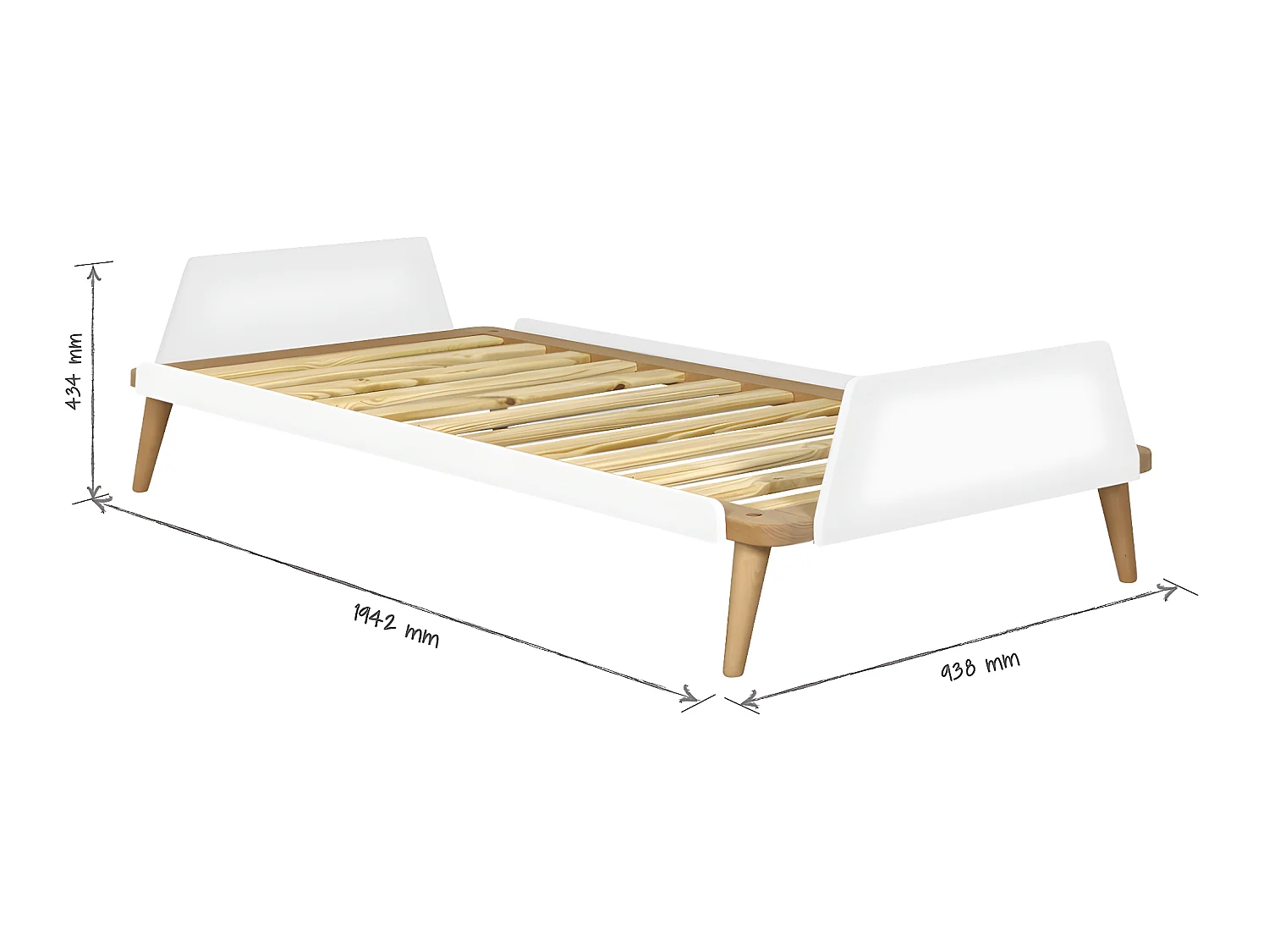 Pack lit avec matelas 90x190 cm bois massif blanc et bois KARL