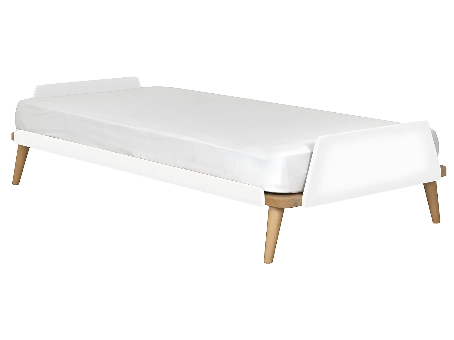 Pack lit avec matelas 90x190 cm bois massif blanc et bois KARL