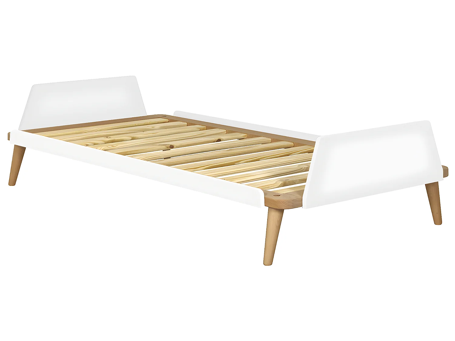 Pack lit avec matelas 90x190 cm bois massif blanc et bois KARL