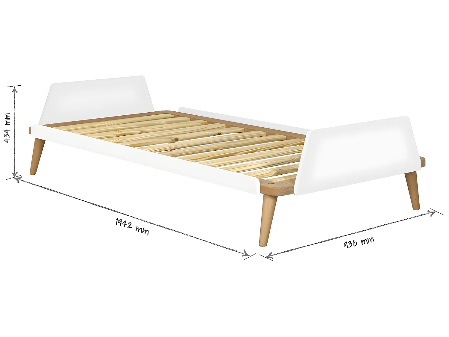 Pack lit avec matelas 90x190 cm bois massif blanc et bois KARL