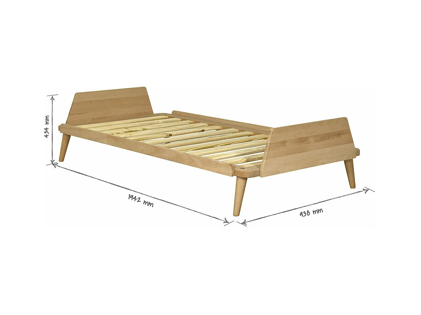 Lit 90x190 cm bois massif bois naturel KARL
