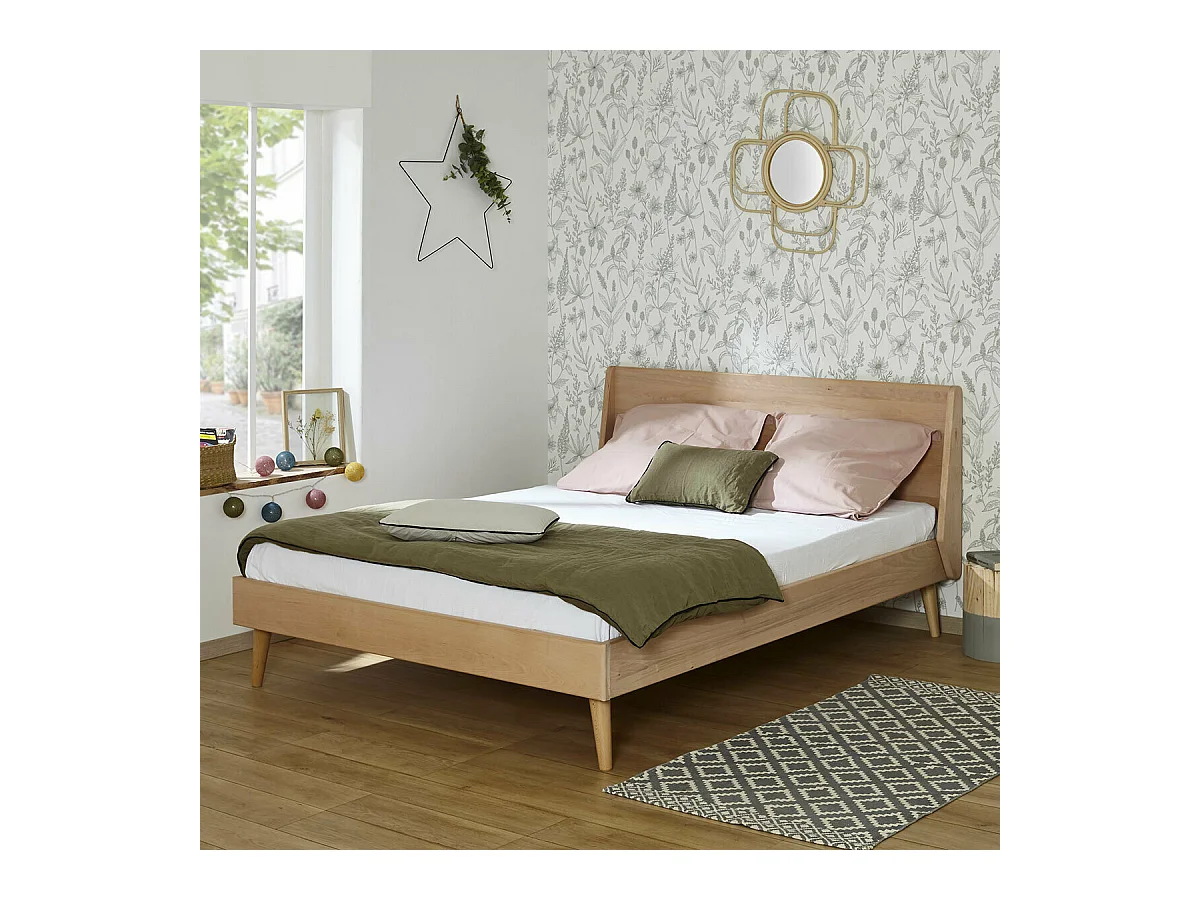 Lit 2 places 140x190 cm bois massif bois naturel MELBA