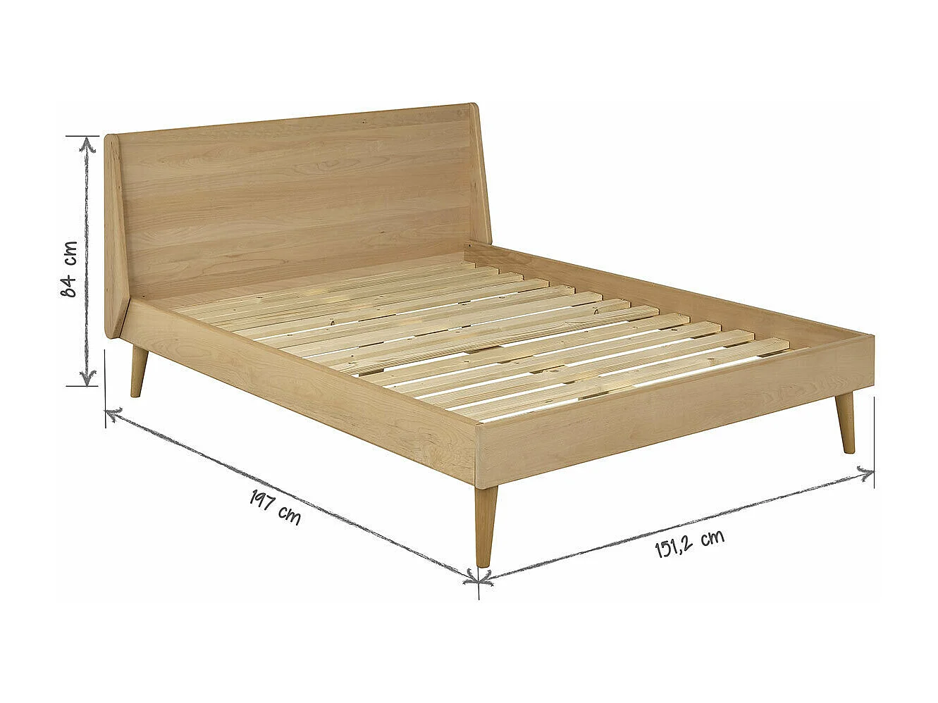 Lit 2 places 140x190 cm bois massif bois naturel MELBA