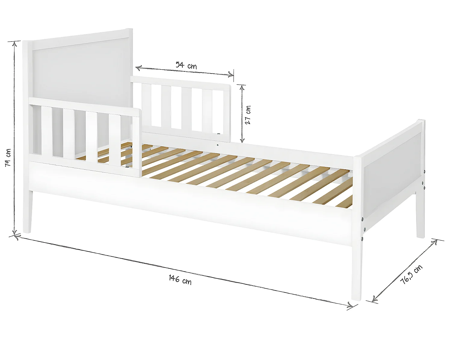 Lit enfant 70x140 cm bois massif blanc TINA