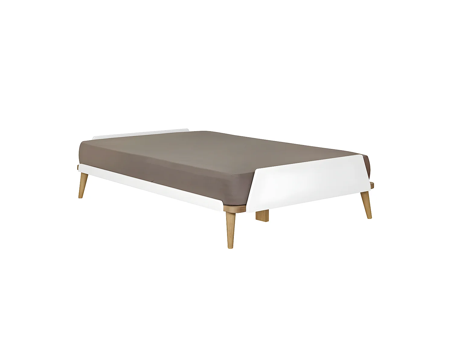 Lit 120x190 cm bois massif blanc et bois KARL