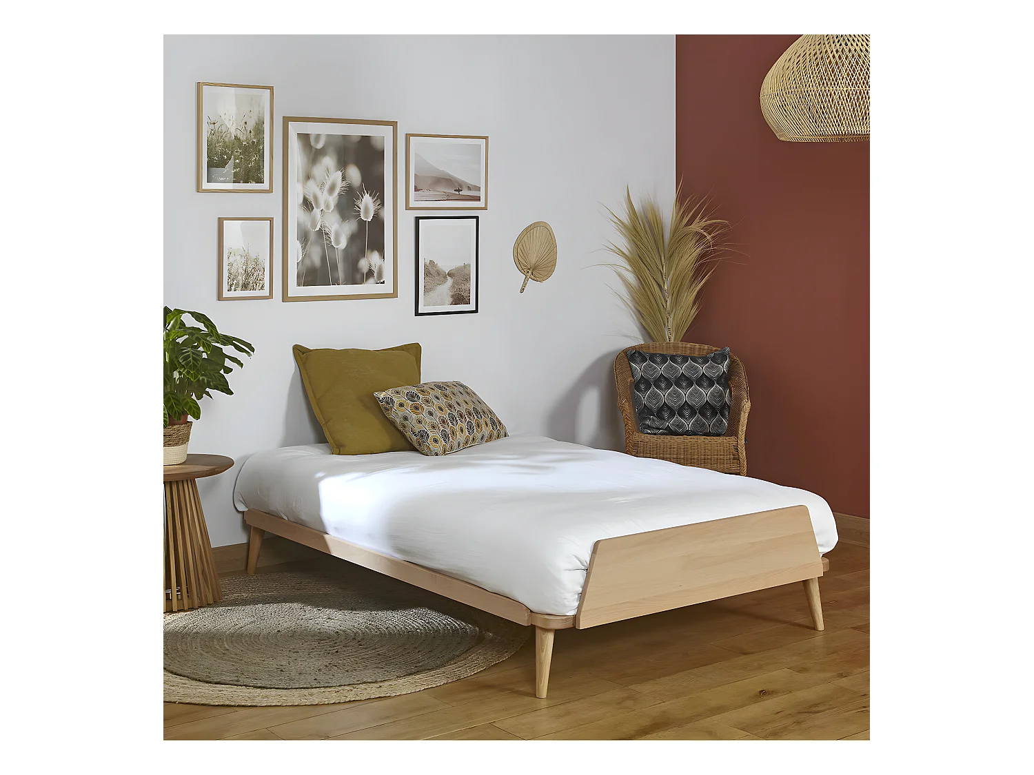 Lit 120x190 cm bois massif blanc et bois KARL