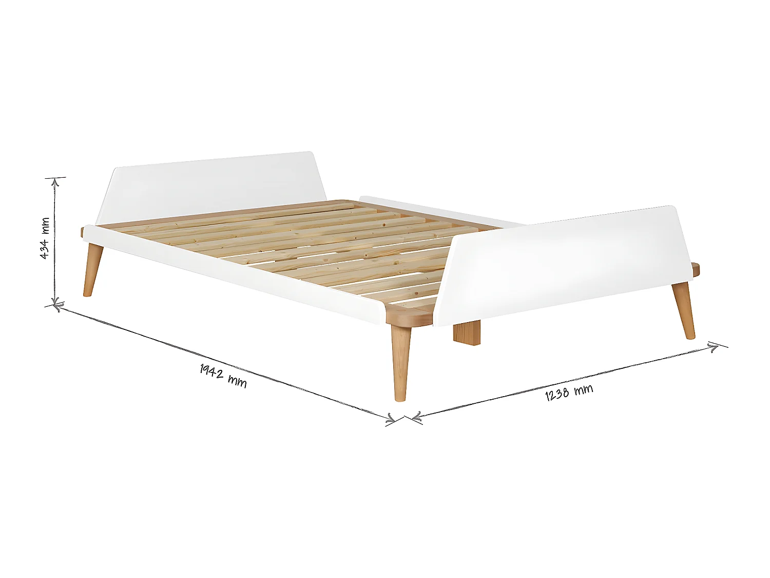 Lit 120x190 cm bois massif blanc et bois KARL