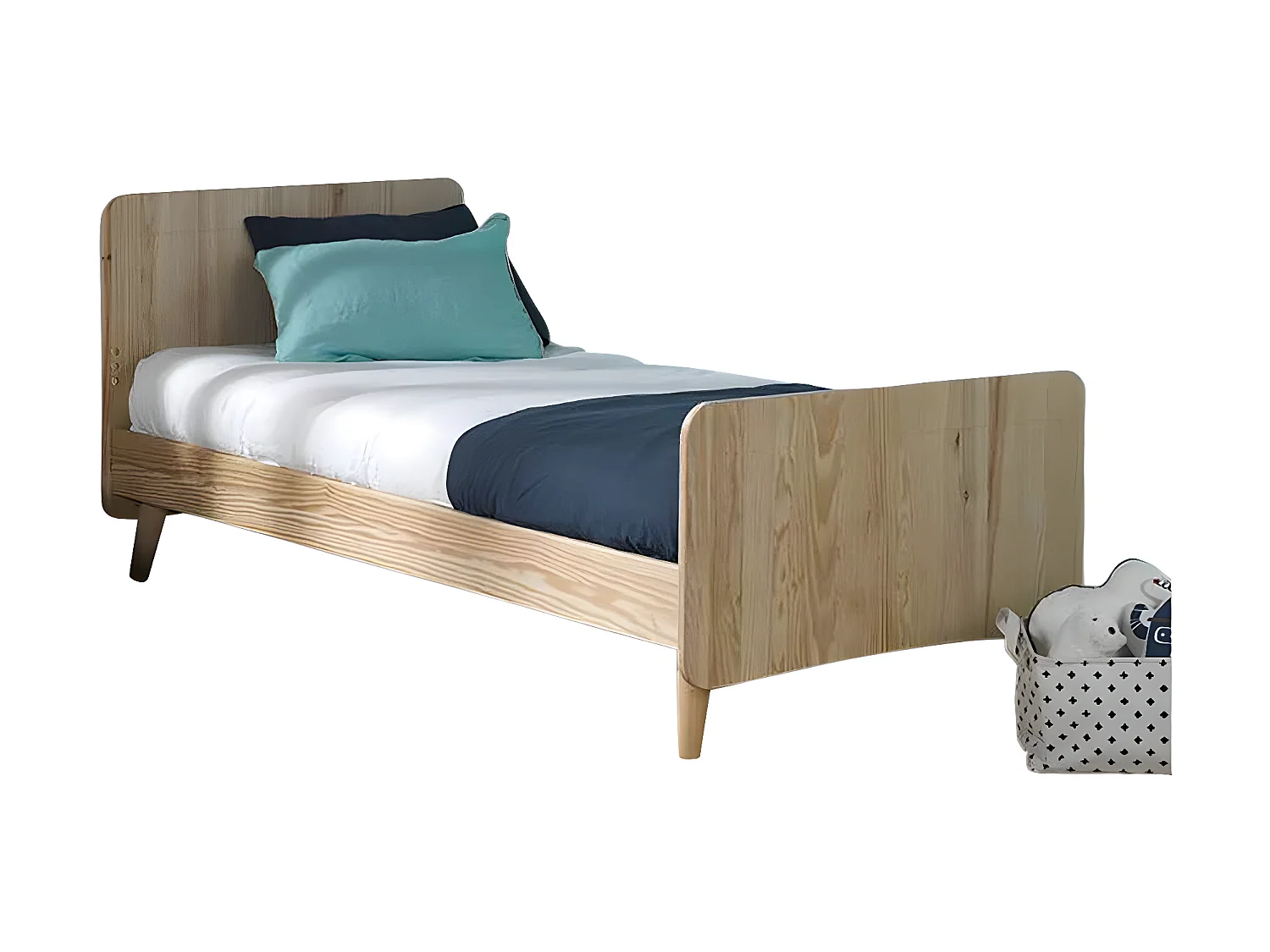Pack lit avec pieds et matelas 90x200 cm bois massif bois naturel SPIKE