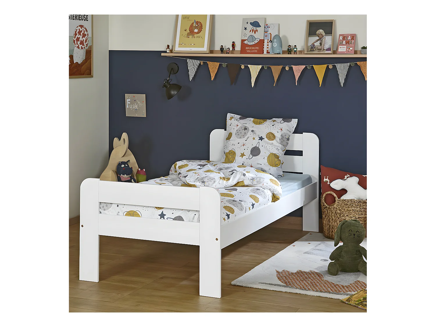 Pack lit avec matelas 90x190 cm bois massif blanc SUNDY