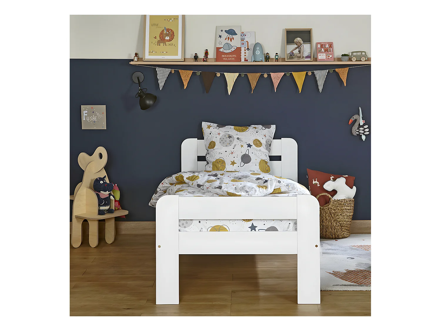 Pack lit avec matelas 90x190 cm bois massif blanc SUNDY