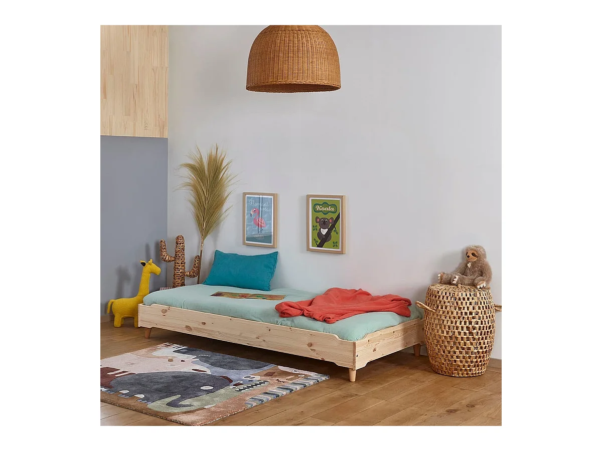 Lit avec pieds 90x190 cm bois massif bois naturel JELLY
