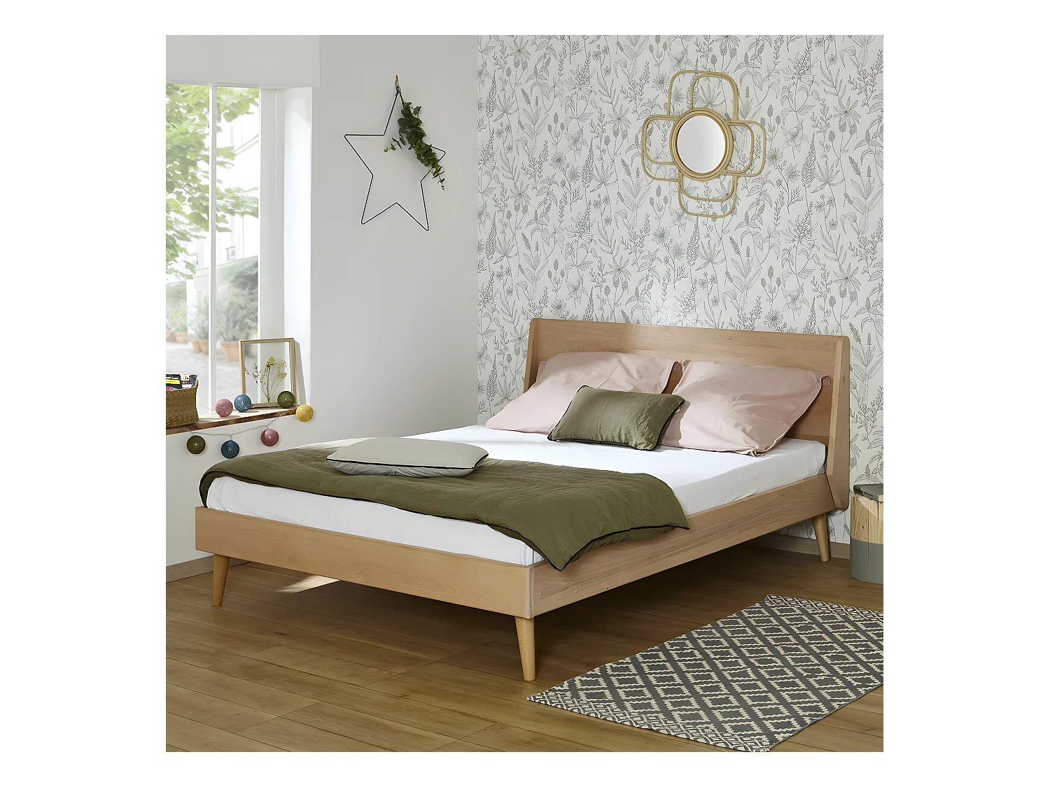Pack lit avec matelas 160x200 cm bois massif bois naturel MELBA