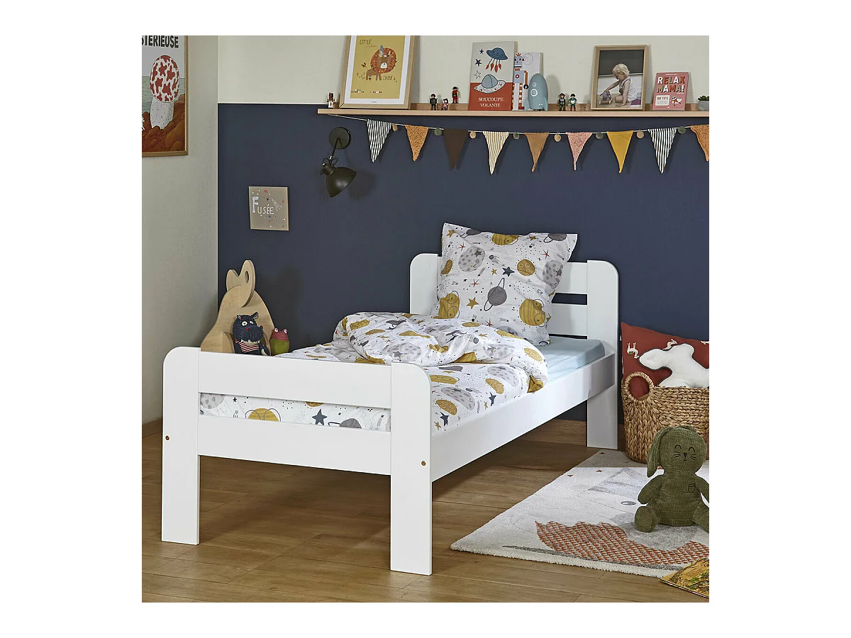 Lit enfant 90x190 cm bois massif blanc SUNDY