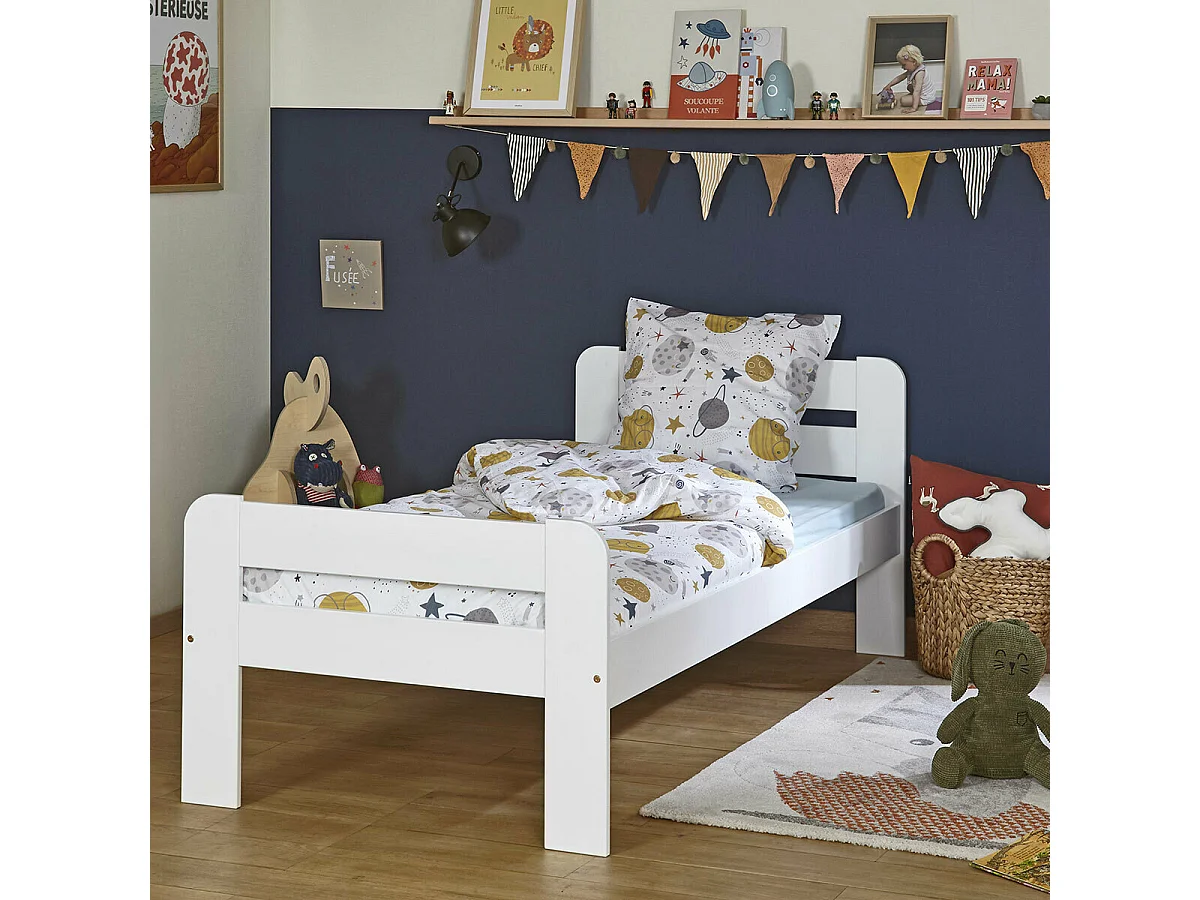 Lit enfant 90x190 cm bois massif blanc SUNDY