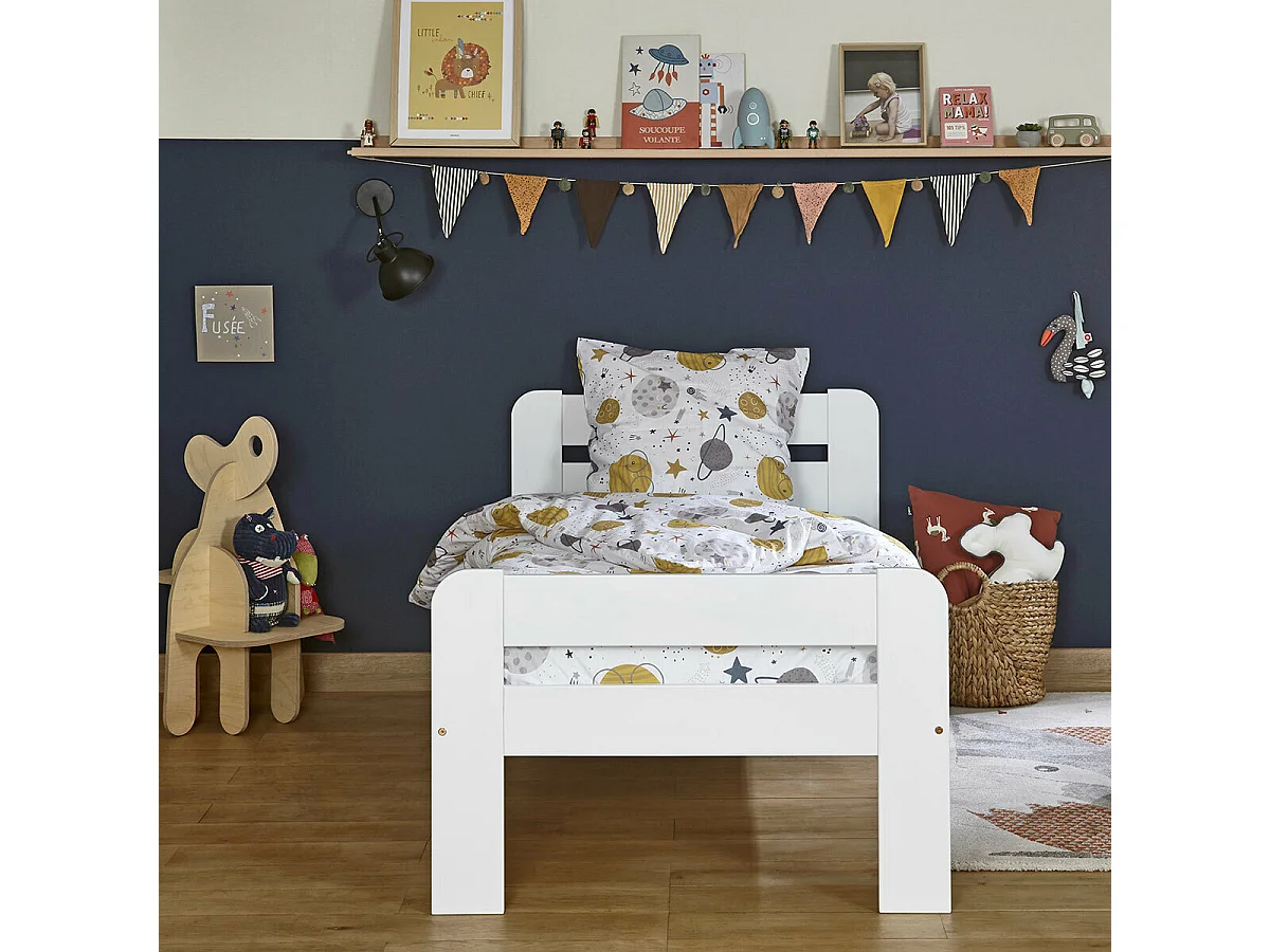 Lit enfant 90x190 cm bois massif blanc SUNDY