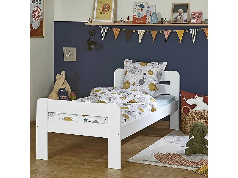 Lit enfant 90x190 cm bois massif blanc SUNDY