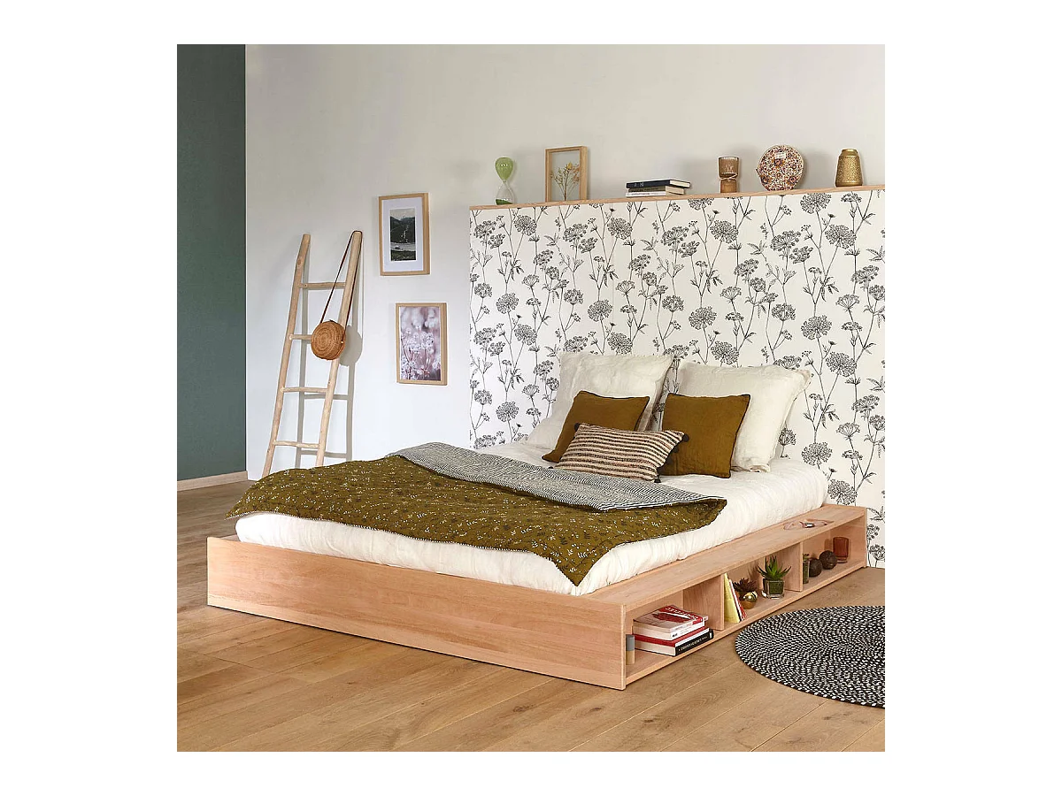 Lit 140x190 cm bois massif bois naturel MALO
